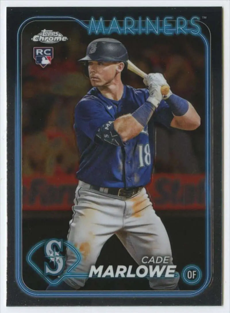 Cade Marlowe at bat in Navy Blue, featured on 2024 Topps Chrome Seattle Mariners Card