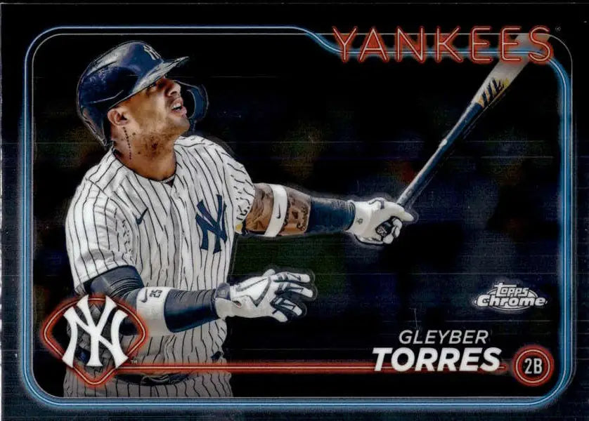 Gleyber Torres Topps Chrome baseball card featuring the New York Yankees in pinstripes