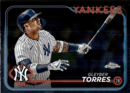 Gleyber Torres Topps Chrome baseball card featuring the New York Yankees in pinstripes