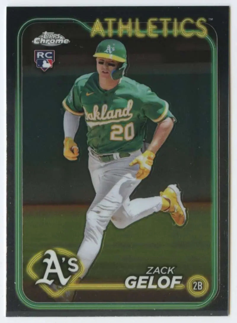 Topps Chrome Zack Gelof Oakland Athletics Rookie Card with jersey number 20 running