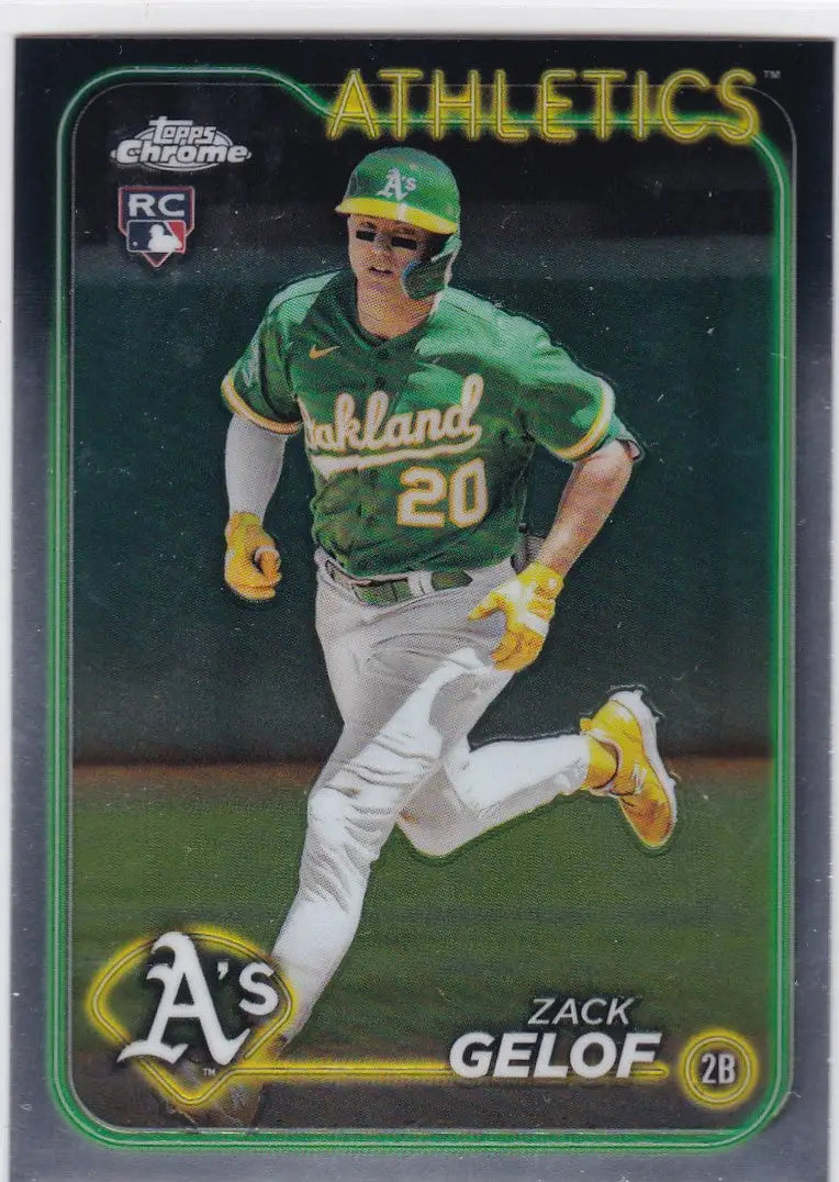 Baseball card of Zack Gelof RC rookie in Oakland Athletics uniform running the bases