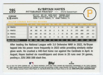 Baseball card featuring Ke’Bryan Hayes statistics for the Pittsburgh Pirates 2024 season