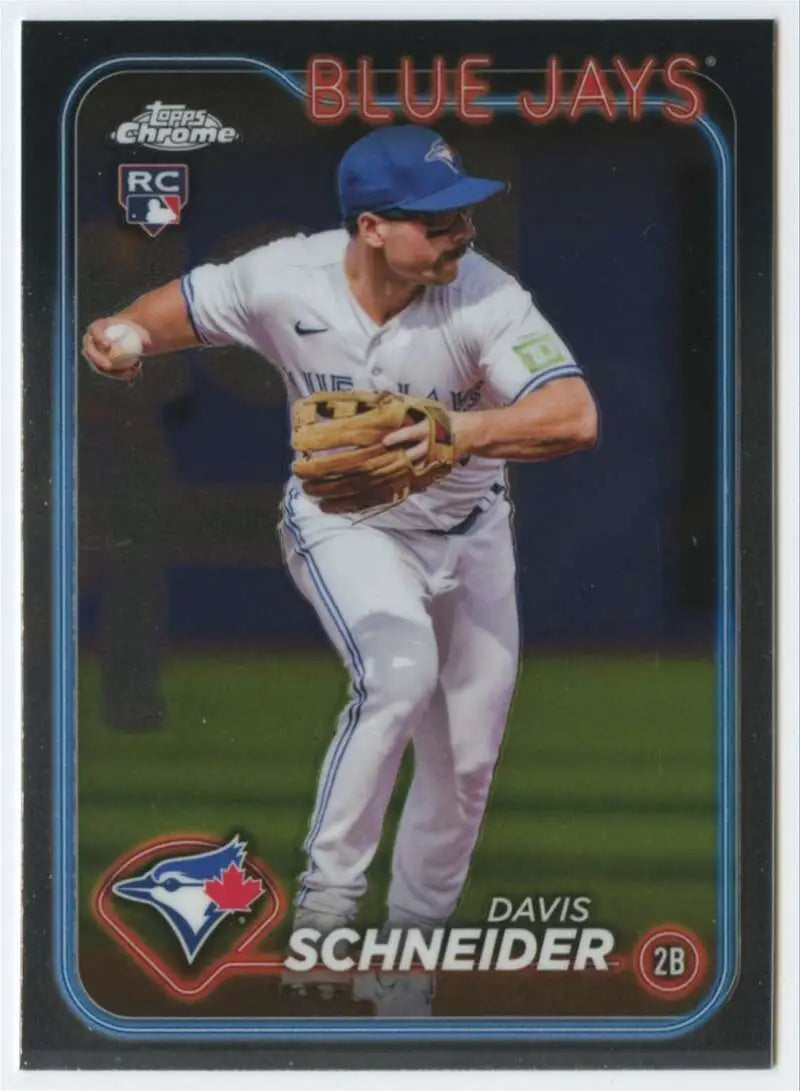 Toronto Blue Jays Topps Chrome Davis Schneider rookie card in fielding position