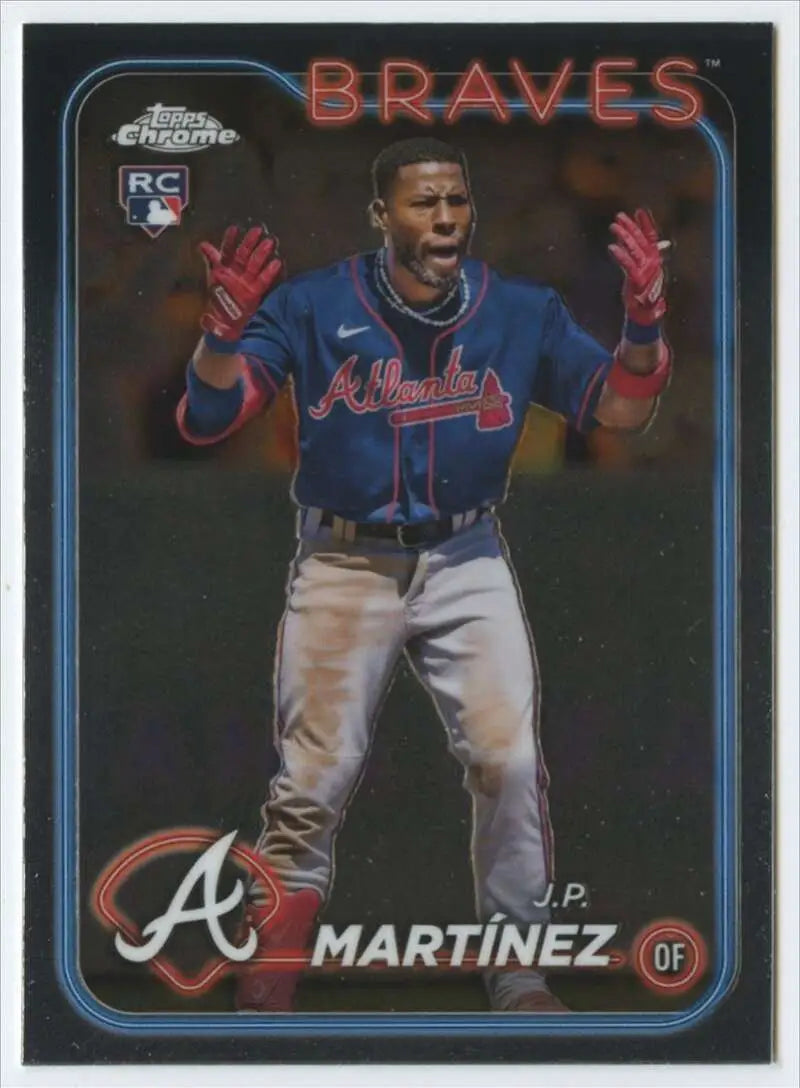 2020 Topps Chrome Atlanta Braves rookie card of J.P. Martinez celebrating a play