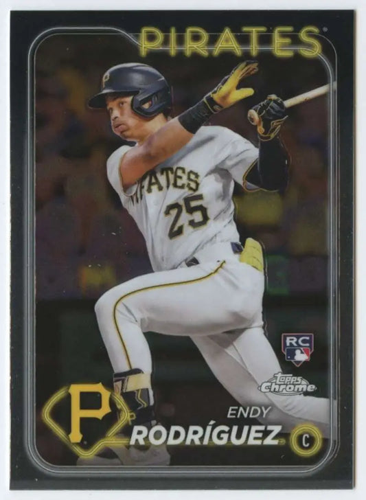 Topps Chrome Pittsburgh Pirates card of Endy Rodriguez batting in white uniform, number 25