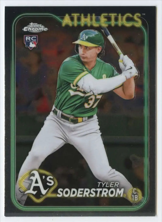 Tyler Soderstrom Oakland Athletics Baseball Card in batting stance with green jersey