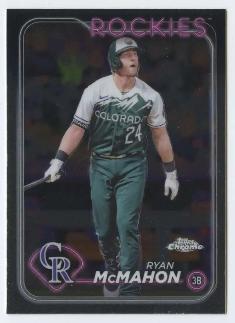 Baseball card of Ryan McMahon in green uniform for Colorado Rockies baseball fans