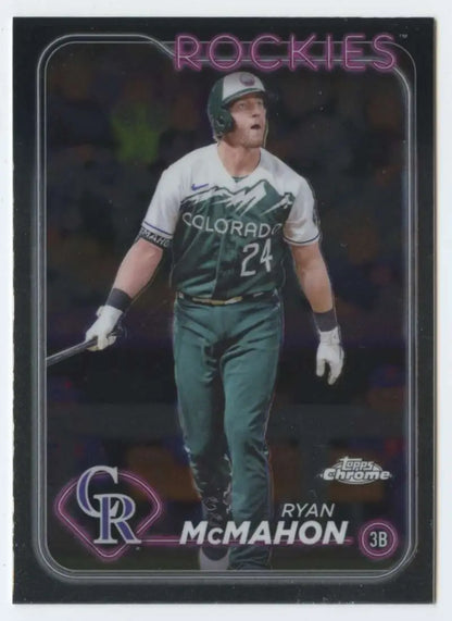 Baseball card of Ryan McMahon in green uniform for Colorado Rockies baseball fans