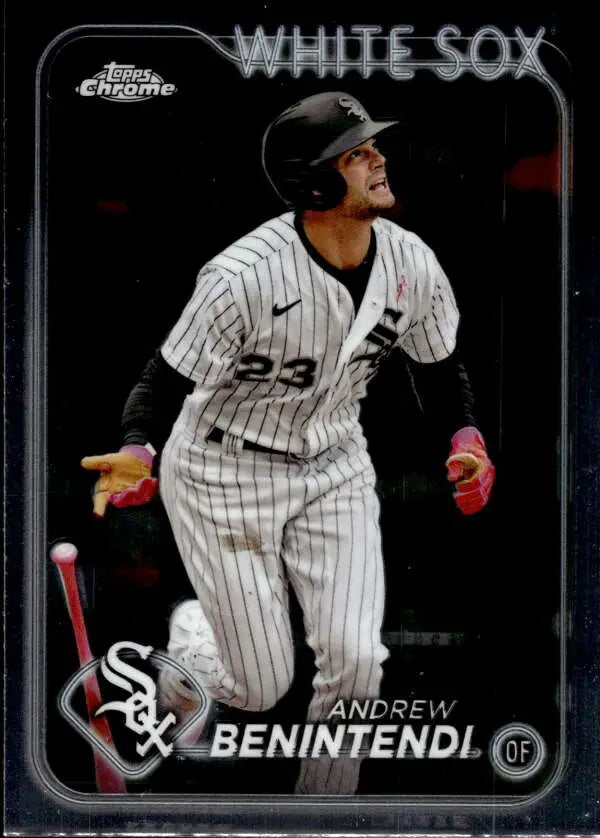 Chrome baseball card of Andrew Benintendi in Chicago White Sox pinstripes