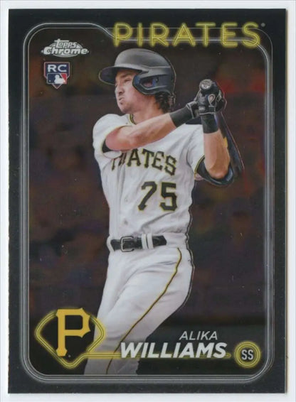 Baseball card of Alika Williams in white Pirates uniform, Topps Chrome RC Rookie