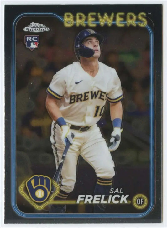 Sal Frelick 2024 Topps Chrome Milwaukee Brewers Rookie Baseball Card in white uniform