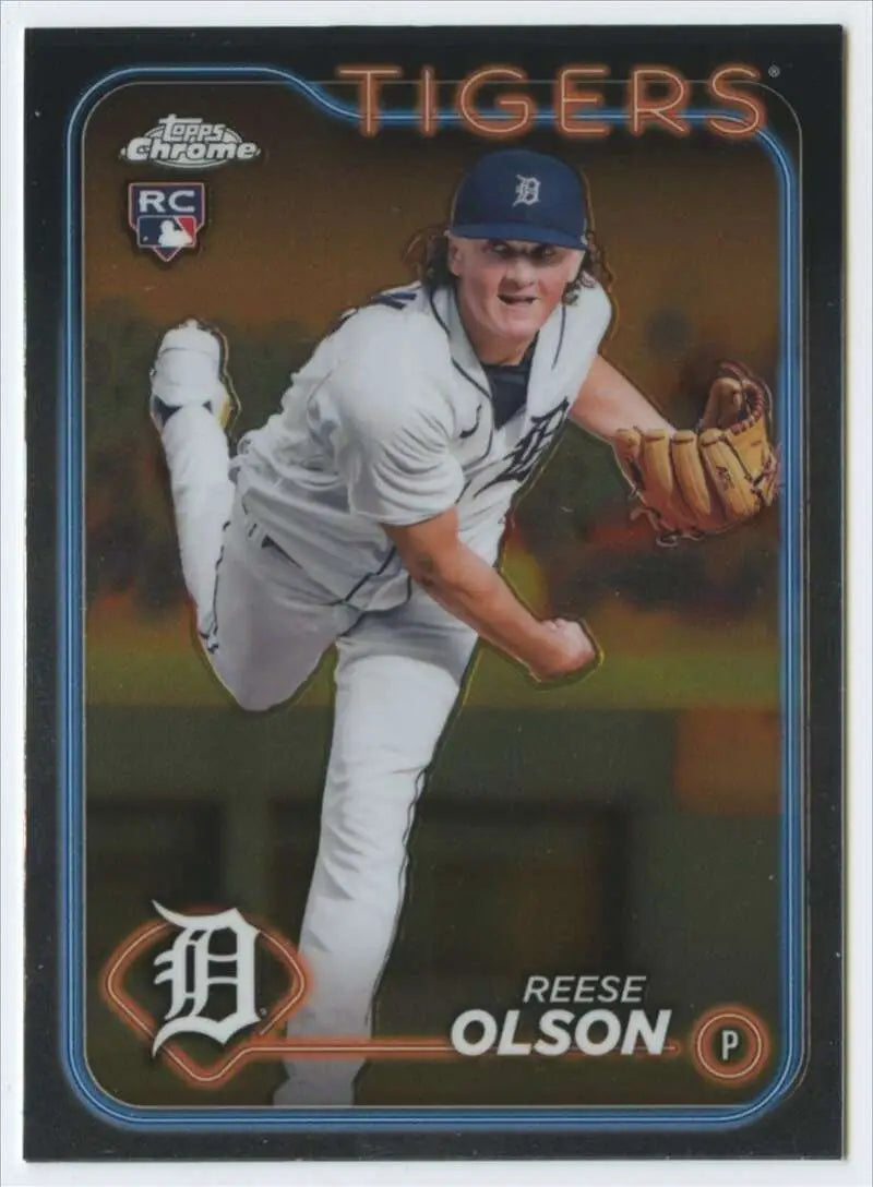 Reese Olson pitching in 2024 Topps Chrome #40 Detroit Tigers Baseball Card