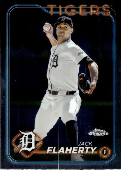 Jack Flaherty mid-throw in white home uniform on Detroit Tigers baseball card