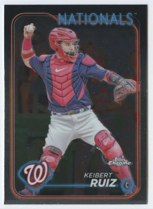 Baseball catcher Keibert Ruiz in Washington Nationals uniform on Topps Chrome card