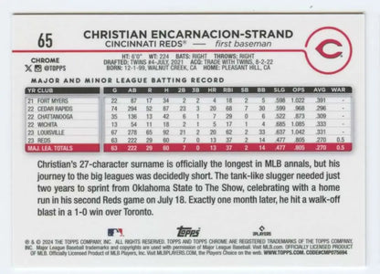 Topps Chrome 2024 #65 Christian Encarnacion-Strand Rookie Card with stats and info