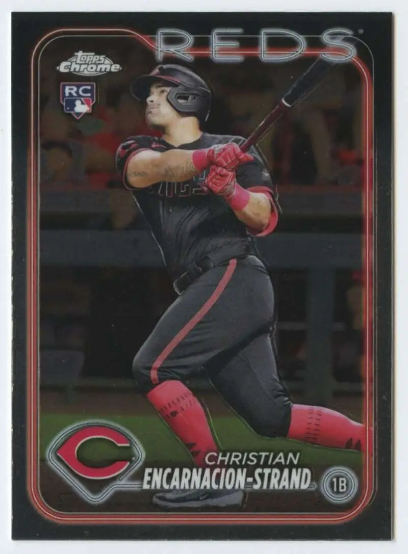 Cincinnati Reds Christian Encarnacion-Strand Topps Chrome Rookie Card in black uniform