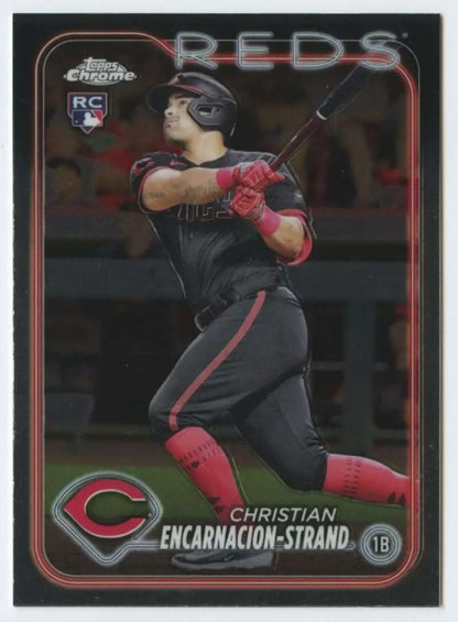 Cincinnati Reds Christian Encarnacion-Strand Topps Chrome Rookie Card in black uniform