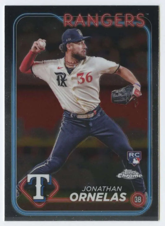 Jonathan Ornelas Texas Rangers baseball card in throwing motion, number 56