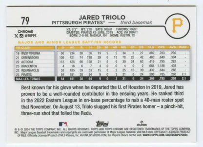 Jared Triolo 2024 Topps Chrome Rookie Baseball Card for Pittsburgh Pirates with stats