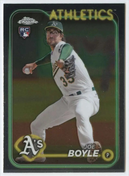 Joe Boyle pitching in 2024 Topps Chrome Oakland Athletics Baseball Card