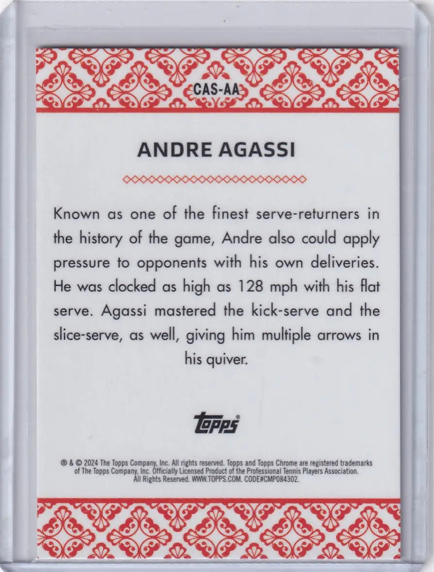 Trading card featuring Andre Agassi in decorative border from Topps Chrome Aces