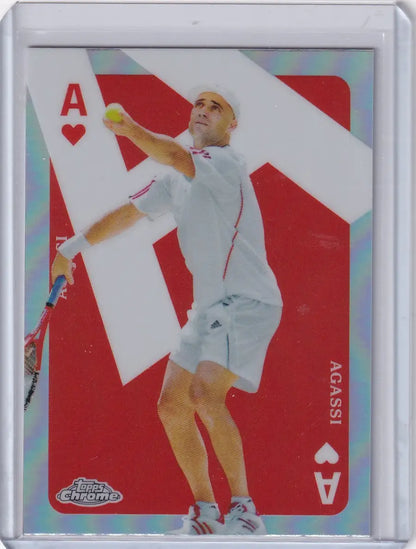 Tennis player trading card styled as Ace of Hearts from Topps Chrome Aces Andre Agassi