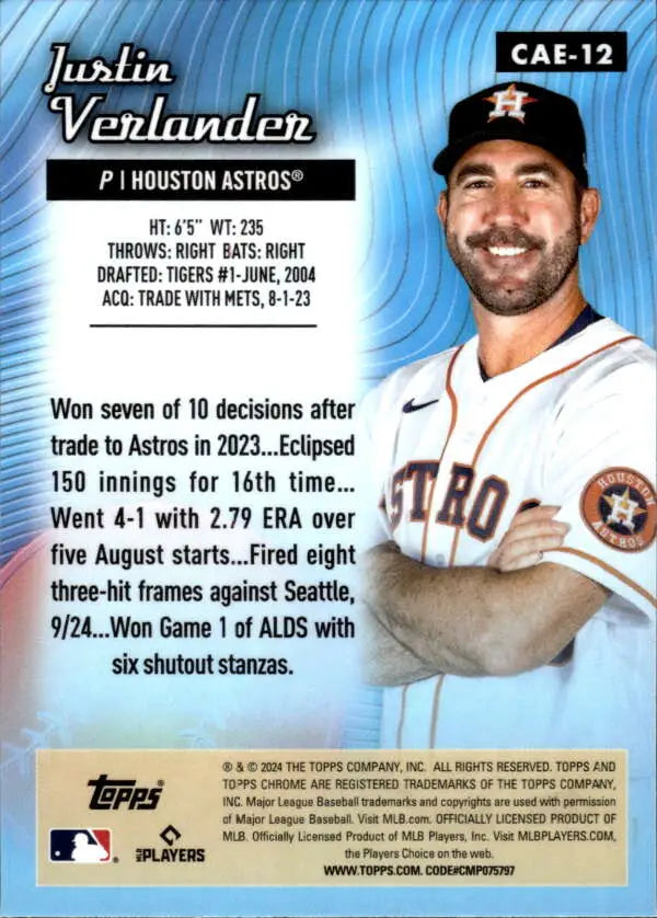 Topps Chrome All Etch Refractor Justin Verlander Houston Astros Baseball Card in Home Jersey