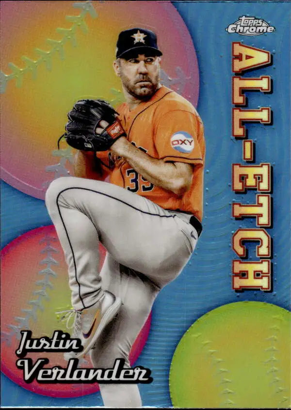 Topps Chrome Justin Verlander Houston Astros trading card in windup pose