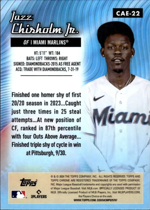 Miami Marlins Jazz Chisholm 2024 Topps Chrome Etch Refractor baseball card image