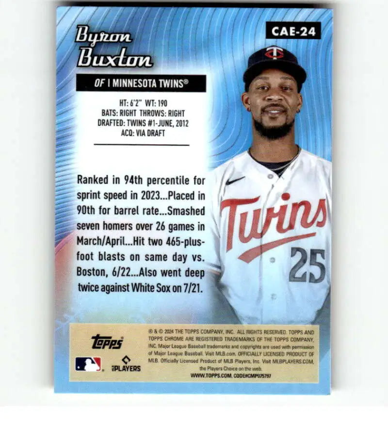 Baseball trading card of Byron Buxton in jersey number 25, Topps Chrome Etch Refractor