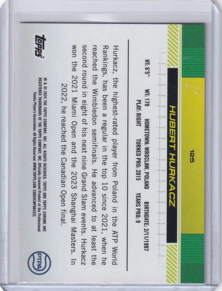 Back side of 2024 Topps Chrome Aqua Refractor card with green and yellow design elements