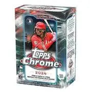 2024 Topps Chrome Baseball Blaster Box sealed with player in red uniform design