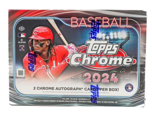 2022 Topps Chrome Baseball trading card box with red refractor featuring a player