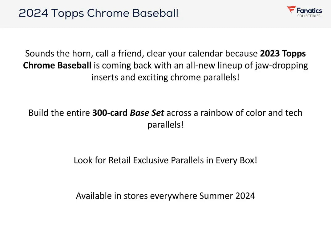 Advertisement for 2024 Topps Chrome Baseball Hobby Value Box featuring retail exclusive parallels