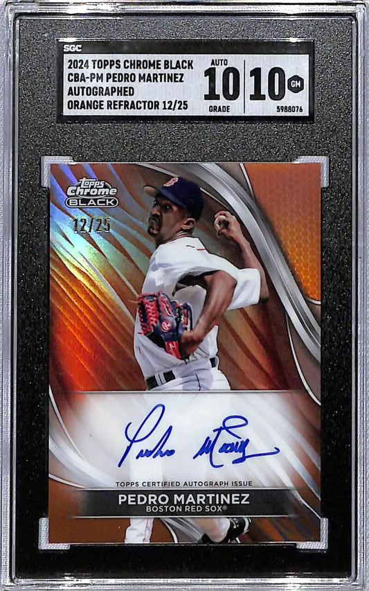 Graded 2014 Topps Chrome Black Pedro Martinez Autograph Refractor Orange Boston Red Sox Card