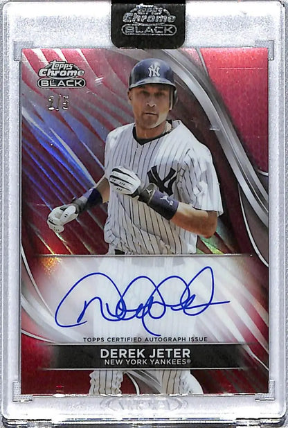 Signed Derek Jeter Topps Chrome Black Autograph Refractor Baseball Card with pinstripes