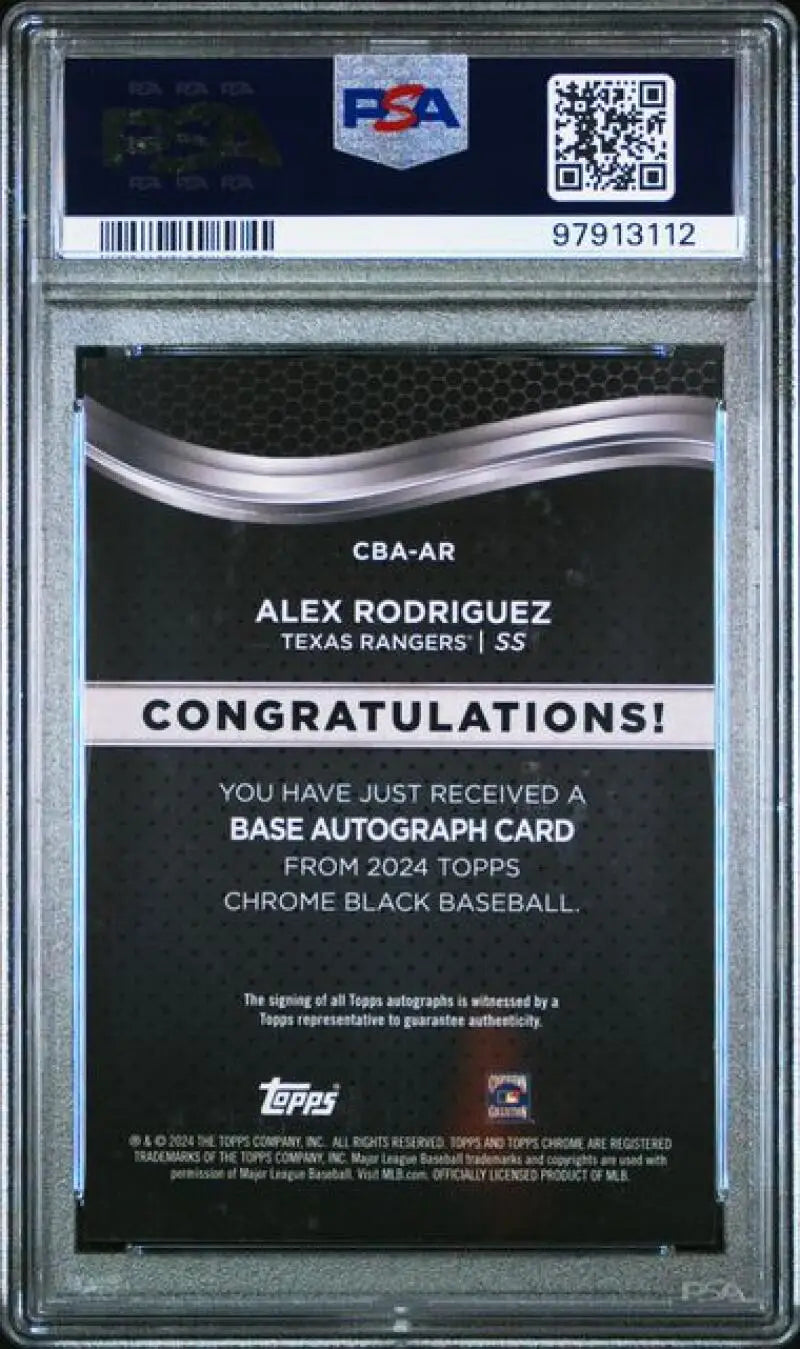 Back of PSA-graded 2004 Topps Chrome Black Alex Rodriguez Texas Rangers baseball card