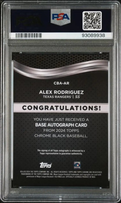 Back of 2024 Topps Chrome Black Alex Rodriguez PSA 9 MINT Auto baseball card