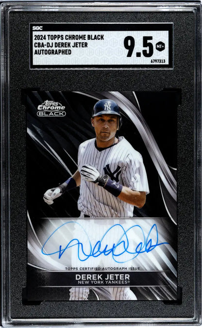 Graded Topps Chrome Black Derek Jeter New York Yankees baseball card with autograph