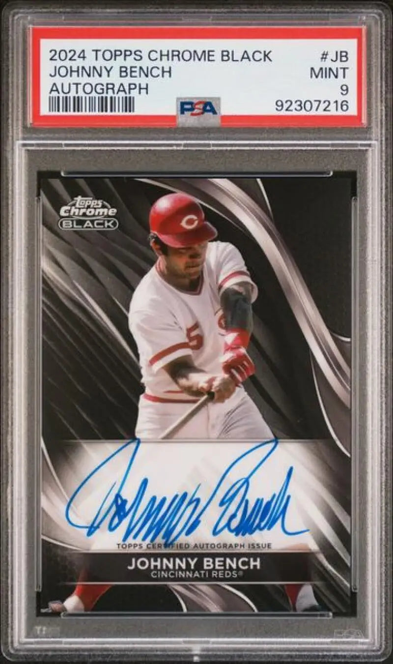 PSA graded 2024 Topps Chrome Black Johnny Bench autographed card for Cincinnati Reds fans