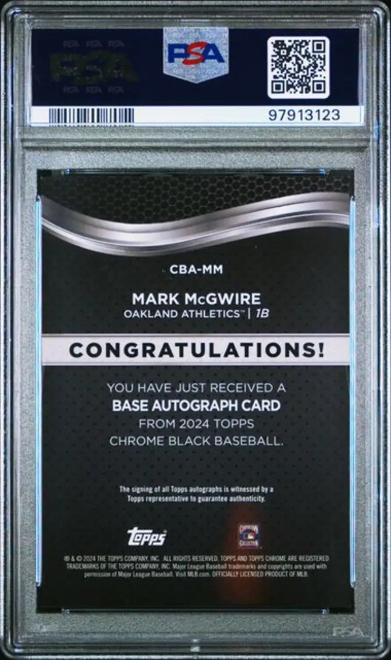 PSA 10 GEM MINT Mark McGwire Topps Chrome Black Oakland Athletics baseball card back view