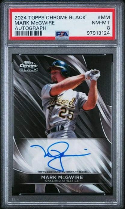 PSA-graded 2024 Topps Chrome Black Mark McGwire autographed baseball card in batting stance