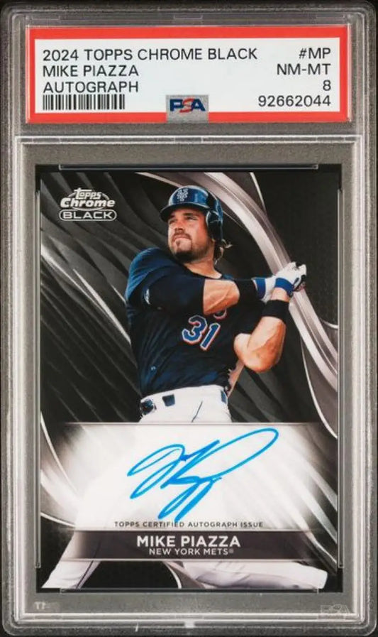 PSA-graded 2024 Topps Chrome Black Mike Piazza autographed baseball card New York Mets