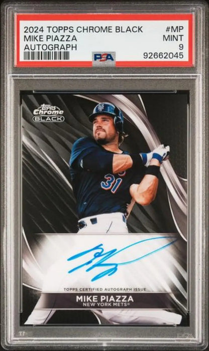 PSA-graded 2024 Topps Chrome Black Mike Piazza autographed New York Mets baseball card