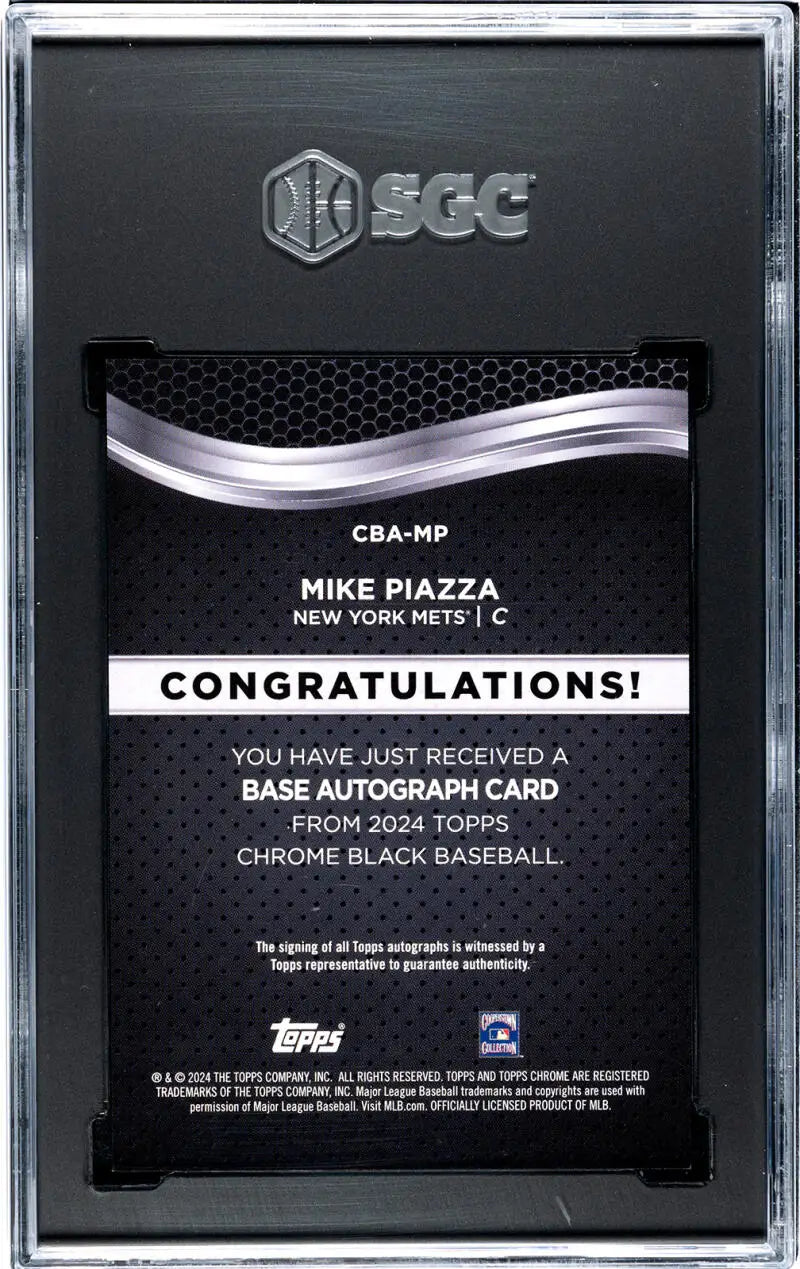 Back of 2024 Topps Chrome Black Mike Piazza SGC 9.5 Auto Baseball Card in case