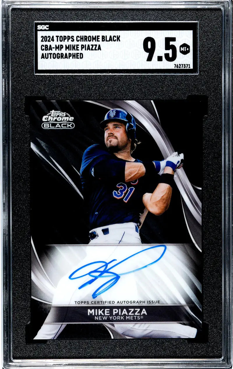 2021 Topps Chrome Black Mike Piazza autographed baseball card SGC 9.5 in dark uniform