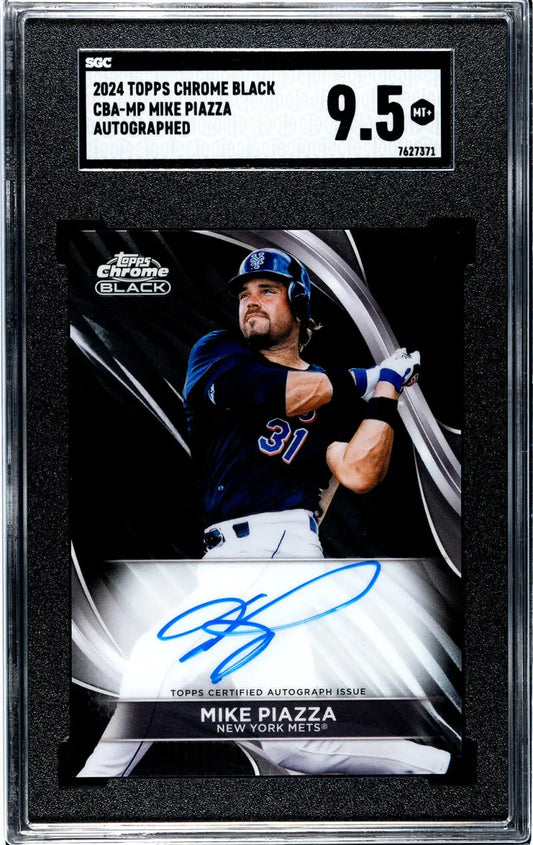 2021 Topps Chrome Black Mike Piazza autographed baseball card SGC 9.5 in dark uniform