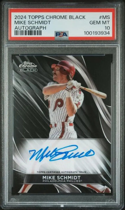 2024 Topps Chrome Black Mike Schmidt autographed baseball card PSA 10 GEM MINT