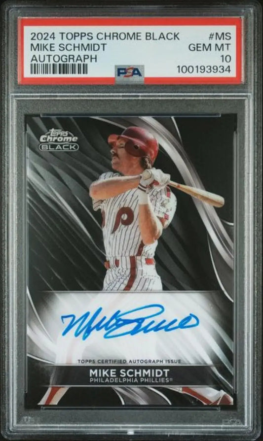 2024 Topps Chrome Black #CBA-MS Mike Schmidt PSA 10 GEM MINT Auto Philadelphia Phillies Baseball Card Image 1