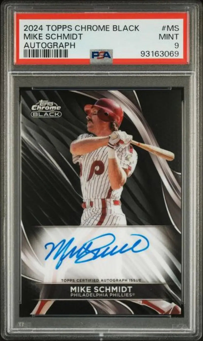 PSA-graded 2024 Topps Chrome Black baseball card of Mike Schmidt, Philadelphia Phillies autograph